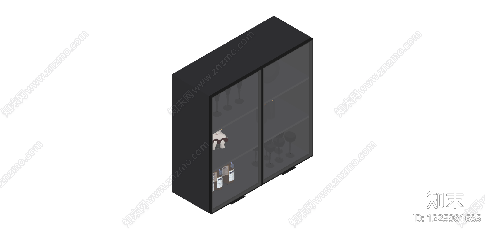 黑色双门玻璃展示柜SU模型下载【ID:1225981685】