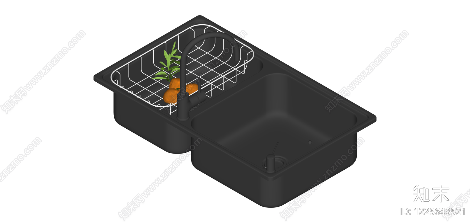 黑色双槽厨房水槽组件SU模型下载【ID:1225643521】
