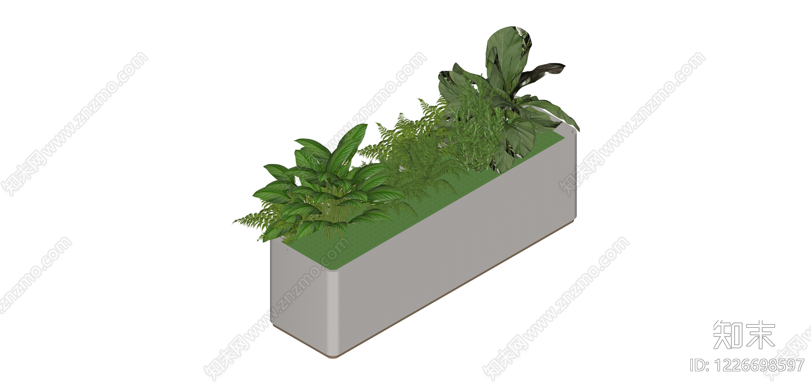 长方形组合盆栽植物SU模型下载【ID:1226698597】
