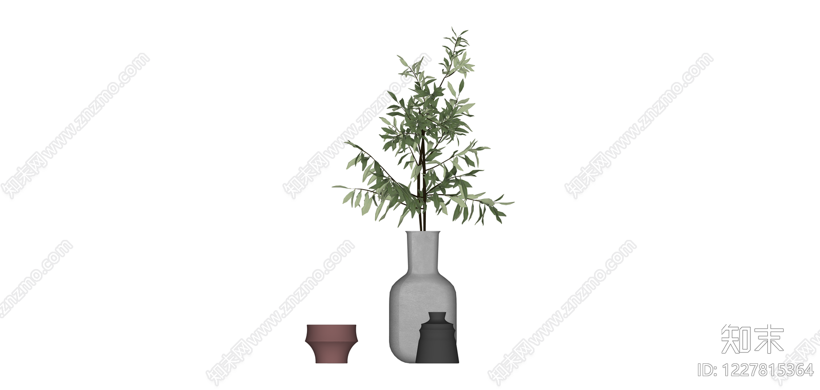 花瓶绿植组合摆件SU模型下载【ID:1227815364】