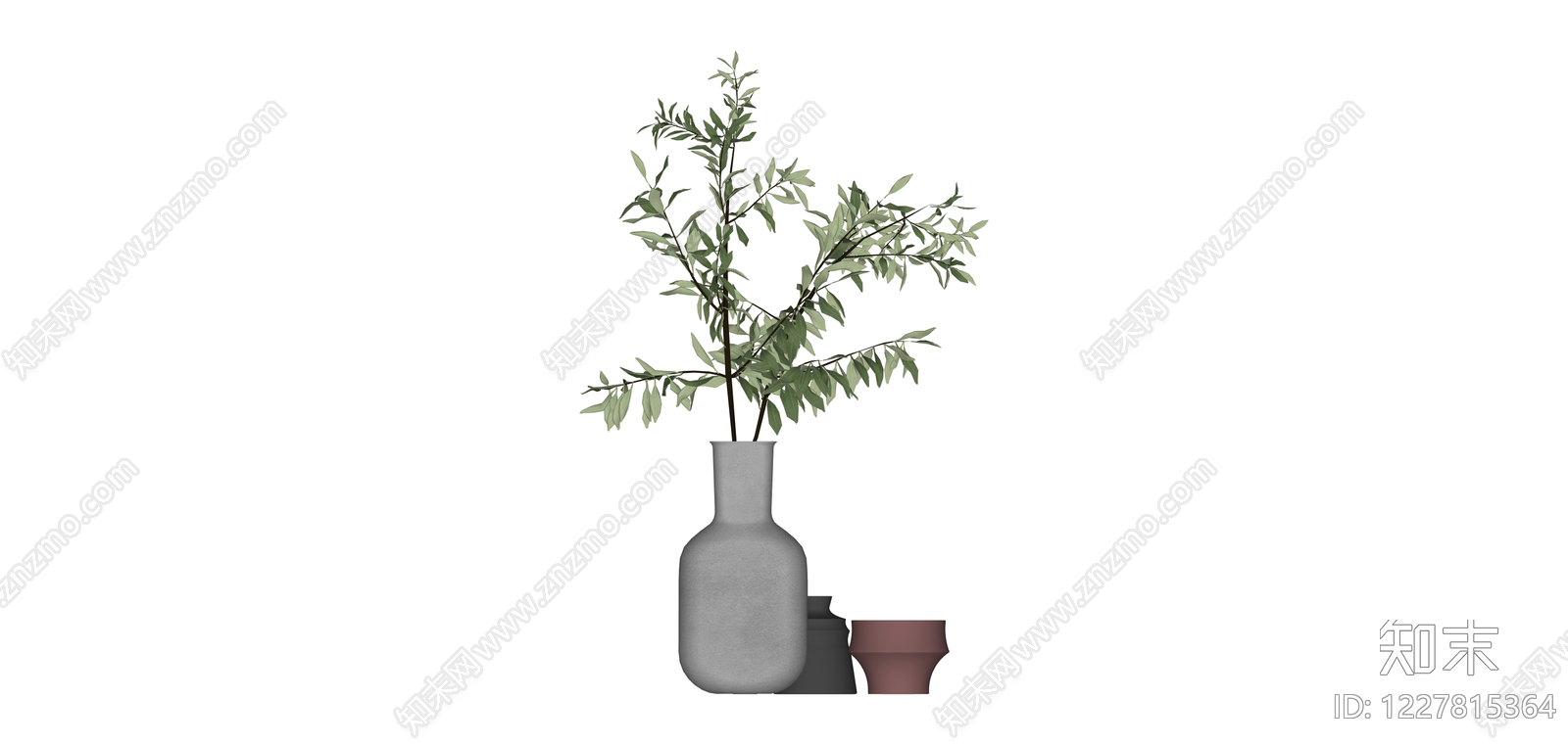花瓶绿植组合摆件SU模型下载【ID:1227815364】