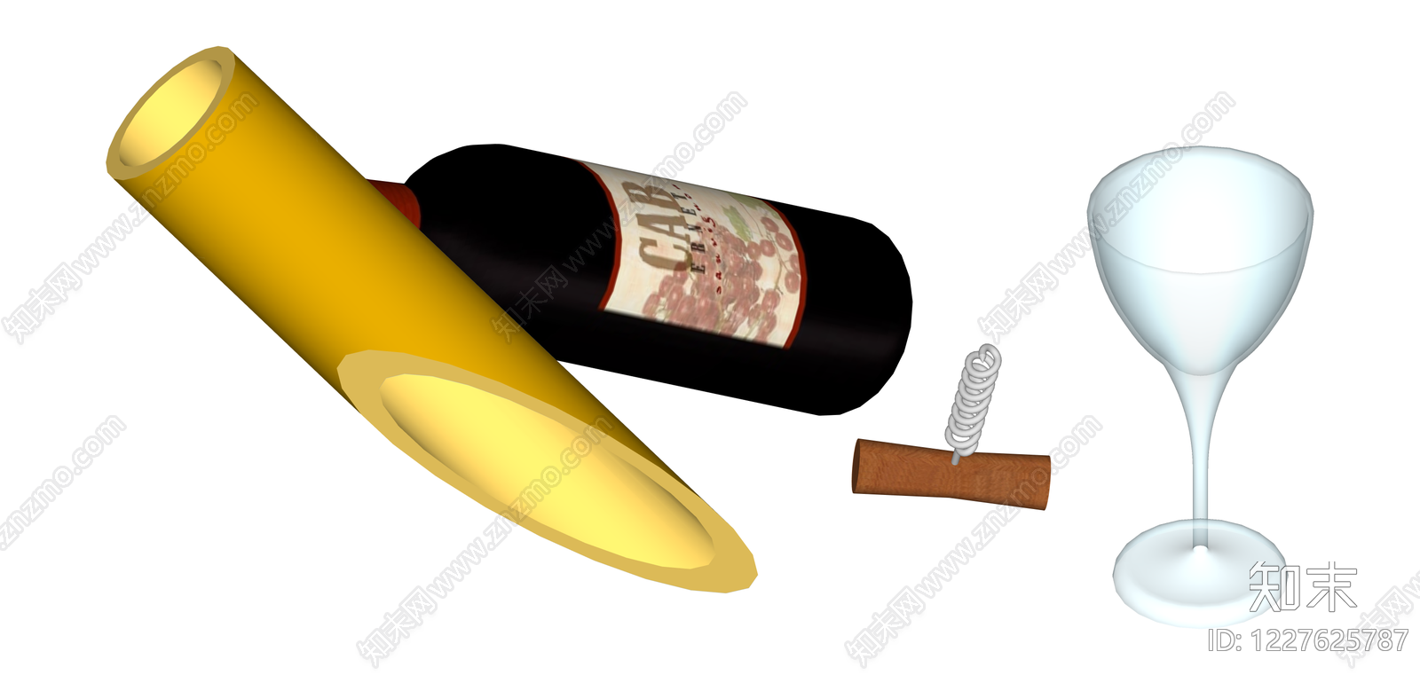 红酒瓶酒杯开瓶器组合SU模型下载【ID:1227625787】