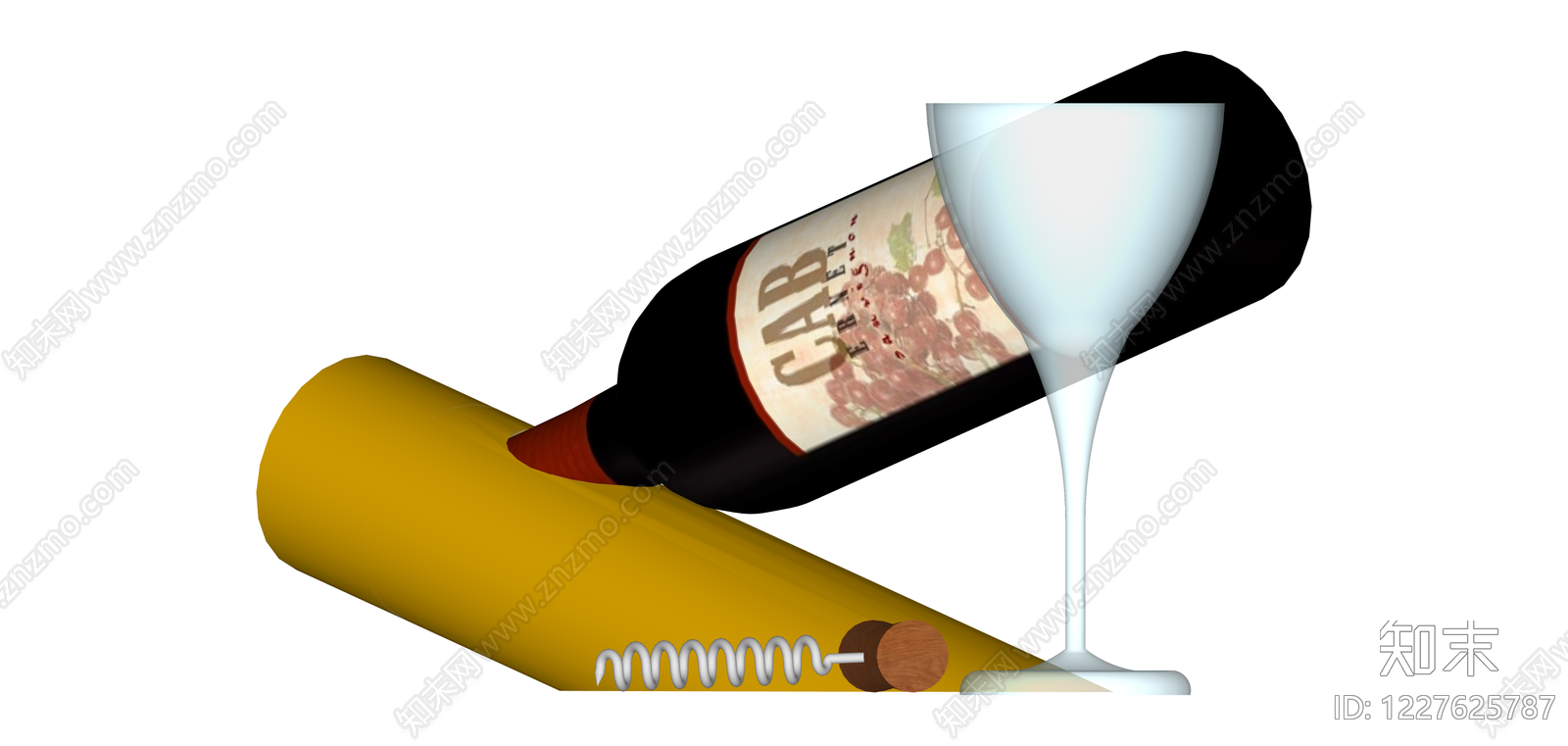 红酒瓶酒杯开瓶器组合SU模型下载【ID:1227625787】