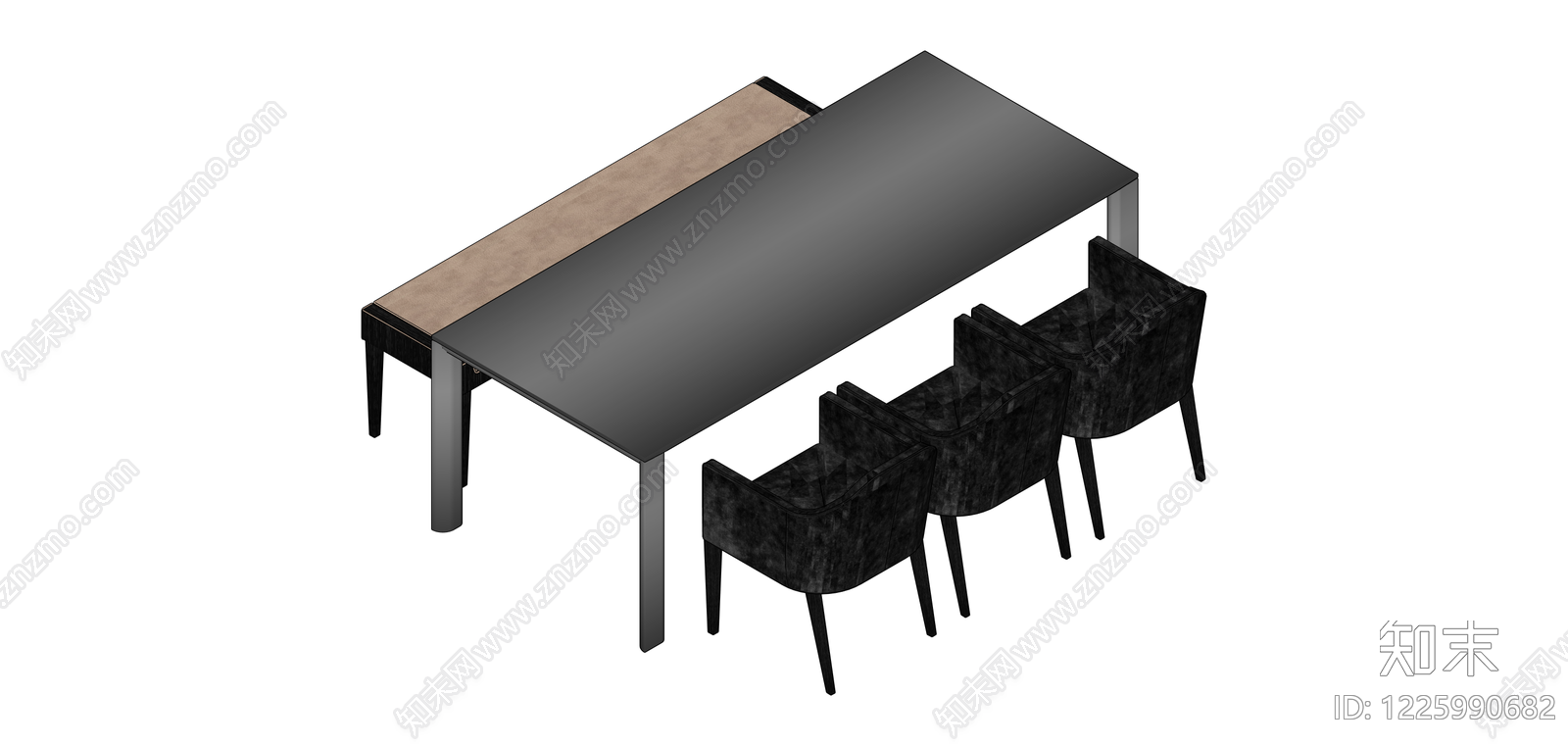 黑色餐桌椅组合SU模型下载【ID:1225990682】