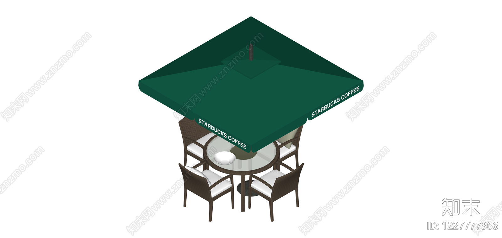 星巴克户外桌椅伞组合SU模型下载【ID:1227777366】