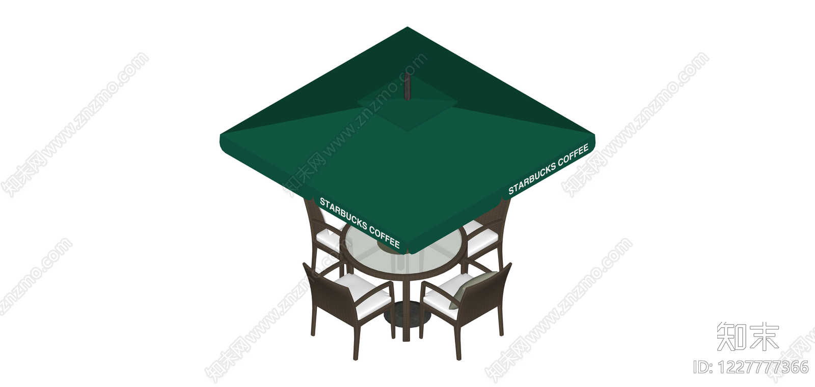 星巴克户外桌椅伞组合SU模型下载【ID:1227777366】