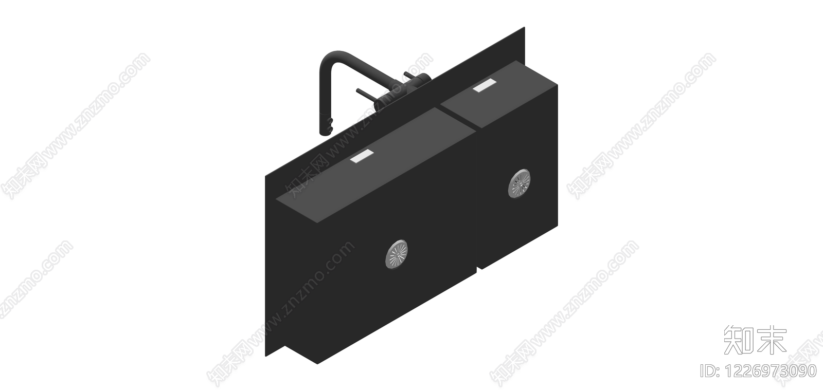 深灰色双槽厨房水槽组件SU模型下载【ID:1226973090】