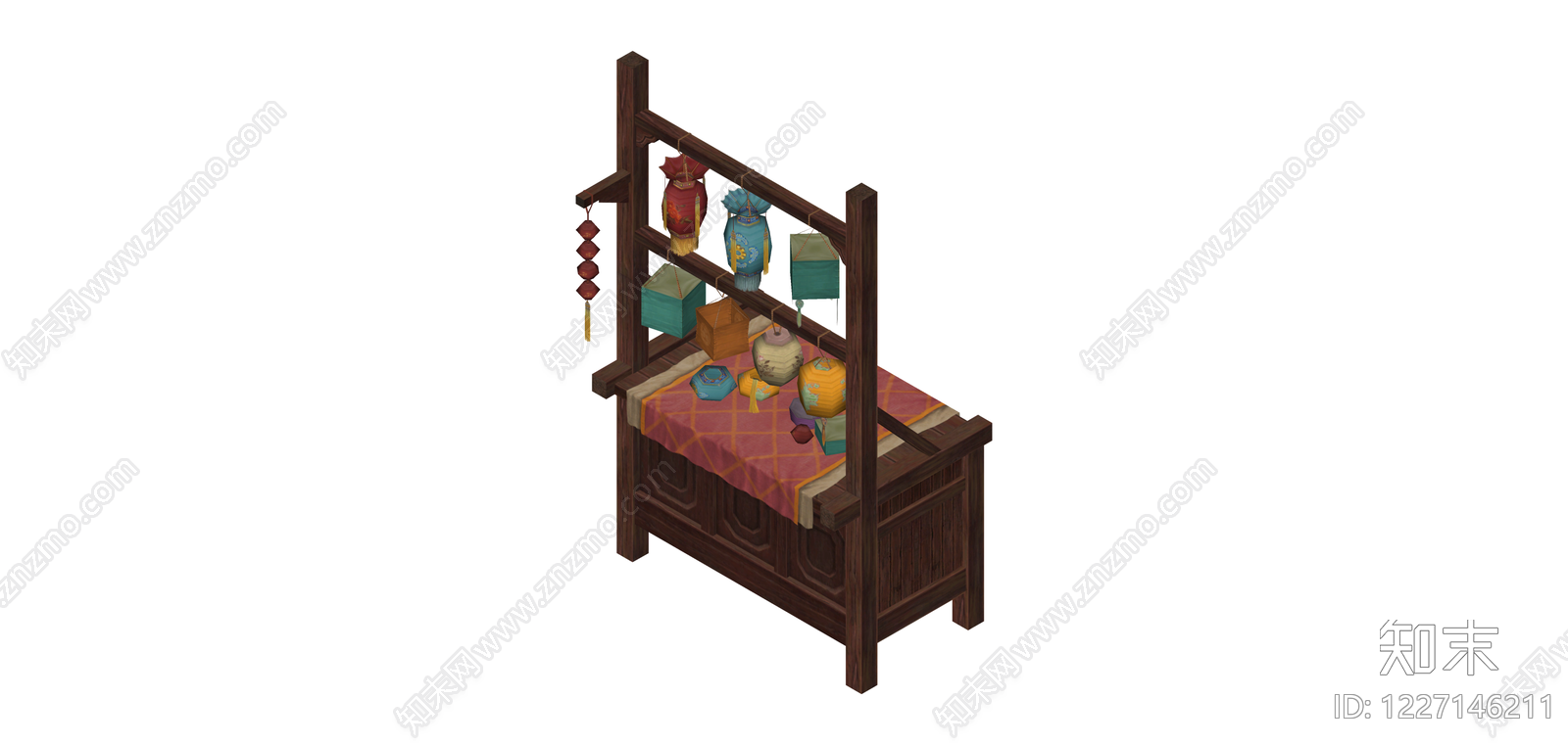 中式挂饰陈列架SU模型下载【ID:1227146211】