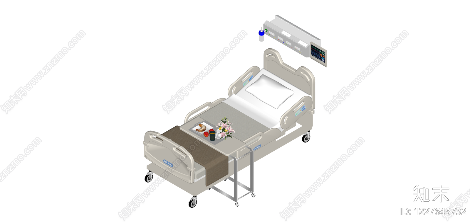 带床头柜与输液架的病床SU模型下载【ID:1227645732】