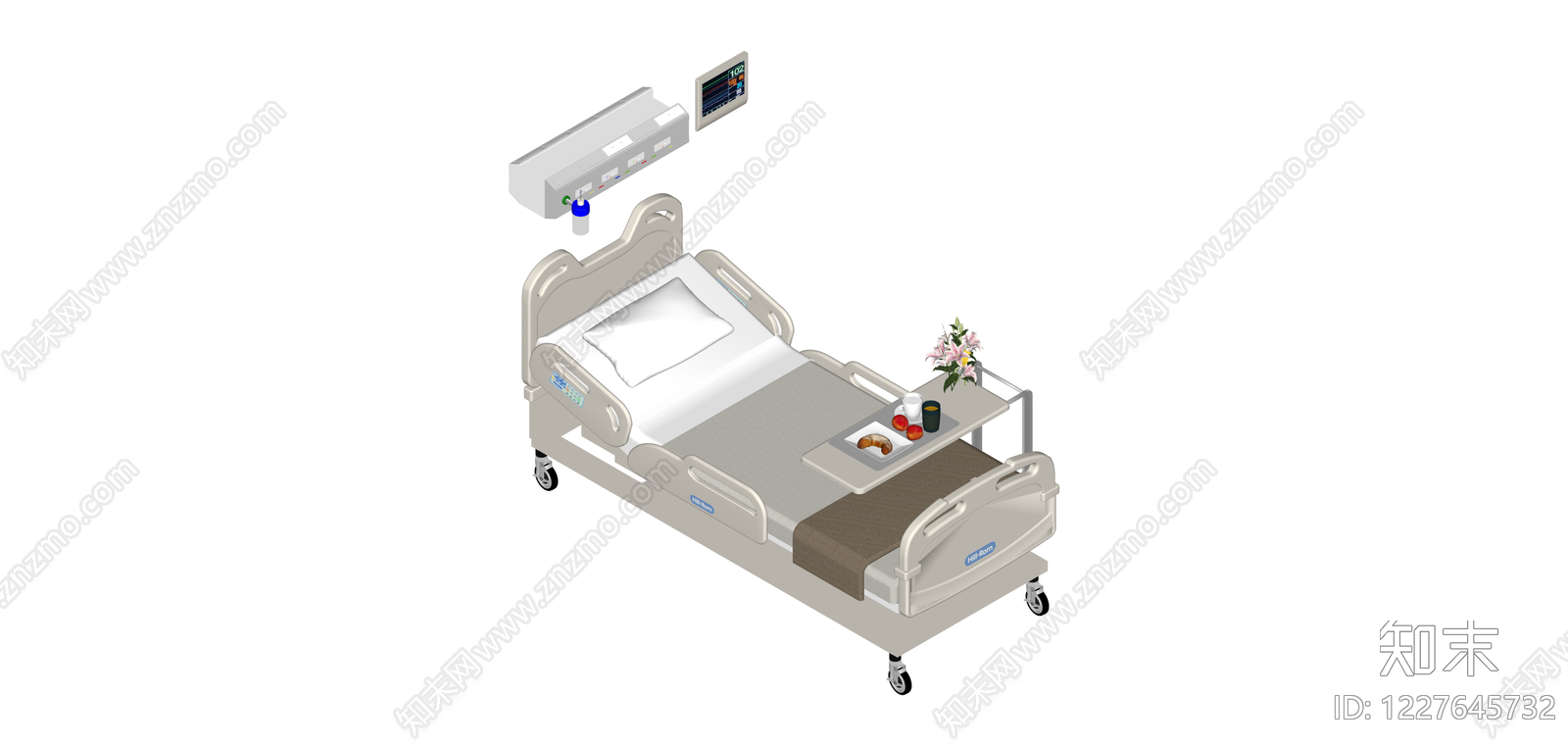 带床头柜与输液架的病床SU模型下载【ID:1227645732】