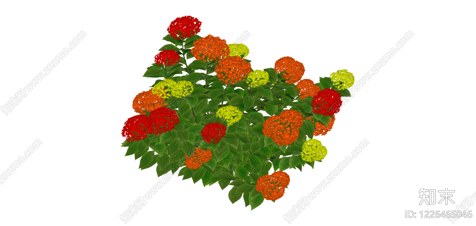红橙黄三色绣球花丛SU模型下载【ID:1226465046】