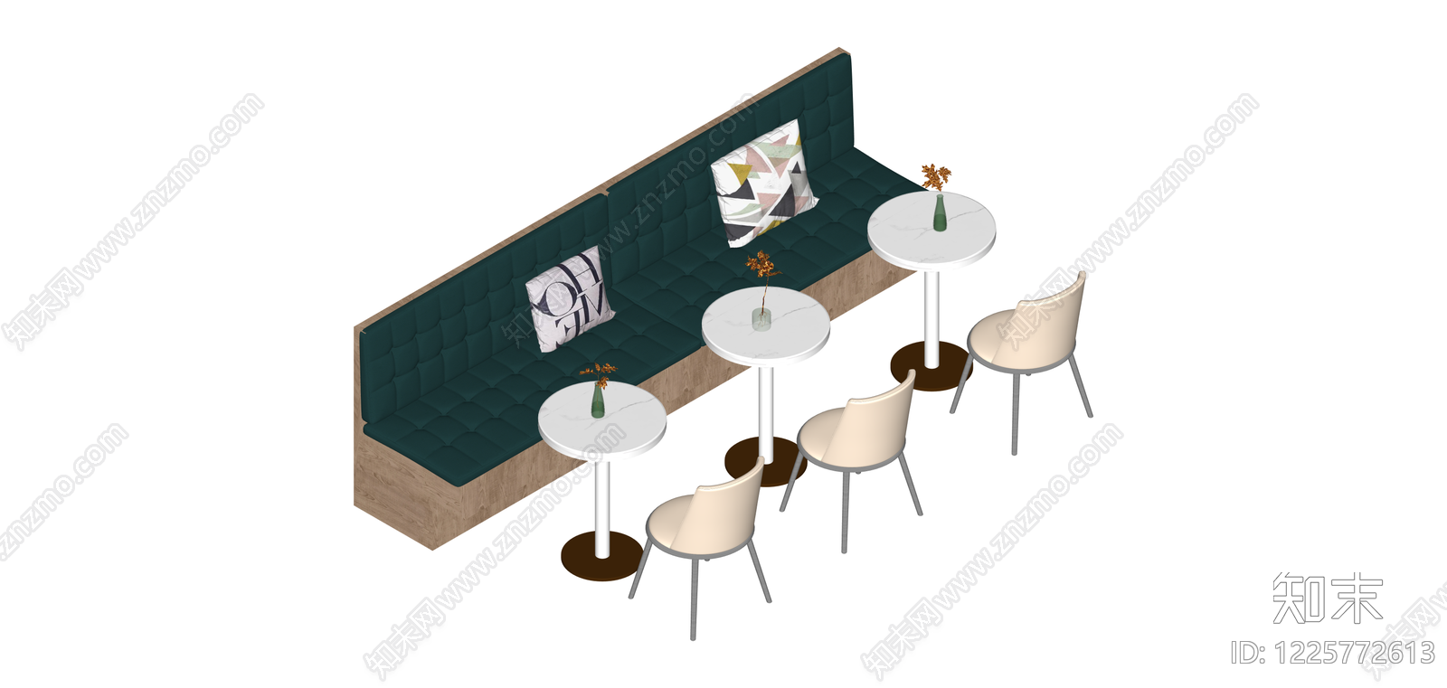 卡座沙发桌椅组合SU模型下载【ID:1225772613】