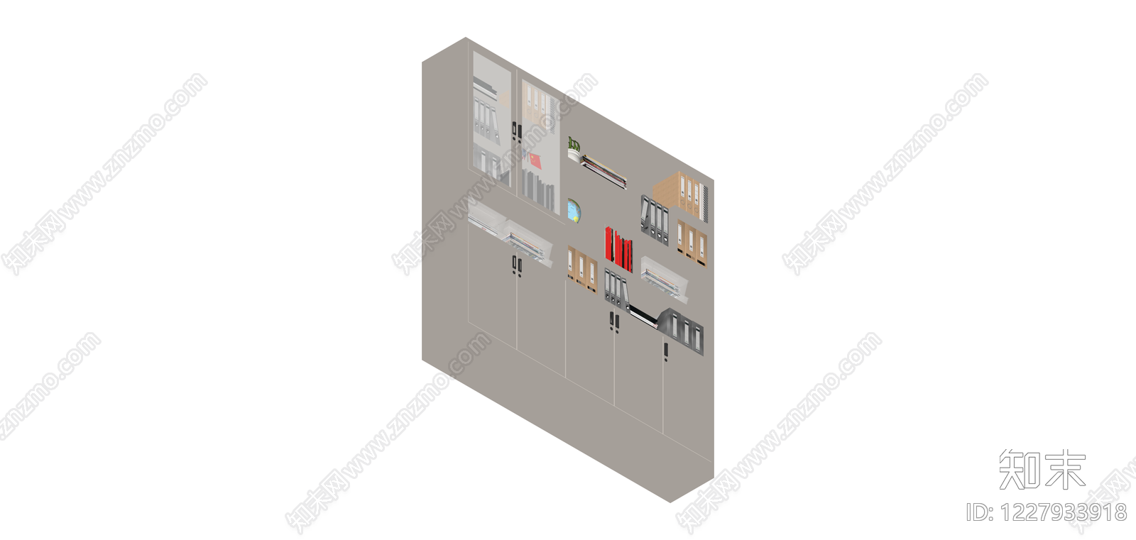 带书柜组合的办公储物柜SU模型下载【ID:1227933918】