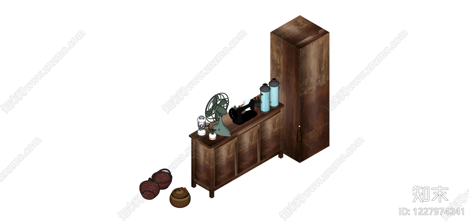 复古木质组合家具SU模型下载【ID:1227974241】