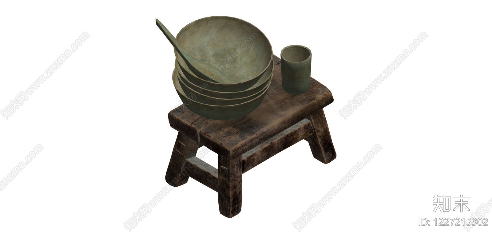 木凳餐具组合模型SU模型下载【ID:1227215902】
