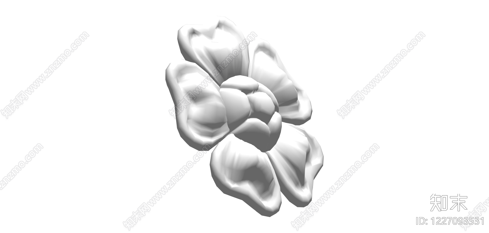 白色多瓣花卉雕塑SU模型下载【ID:1227093531】