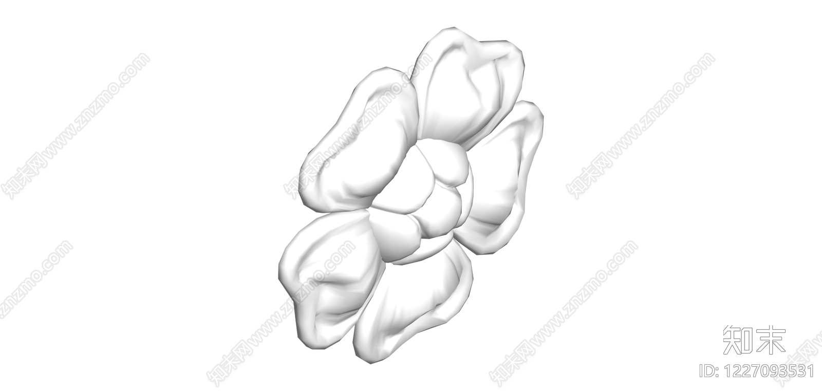 白色多瓣花卉雕塑SU模型下载【ID:1227093531】