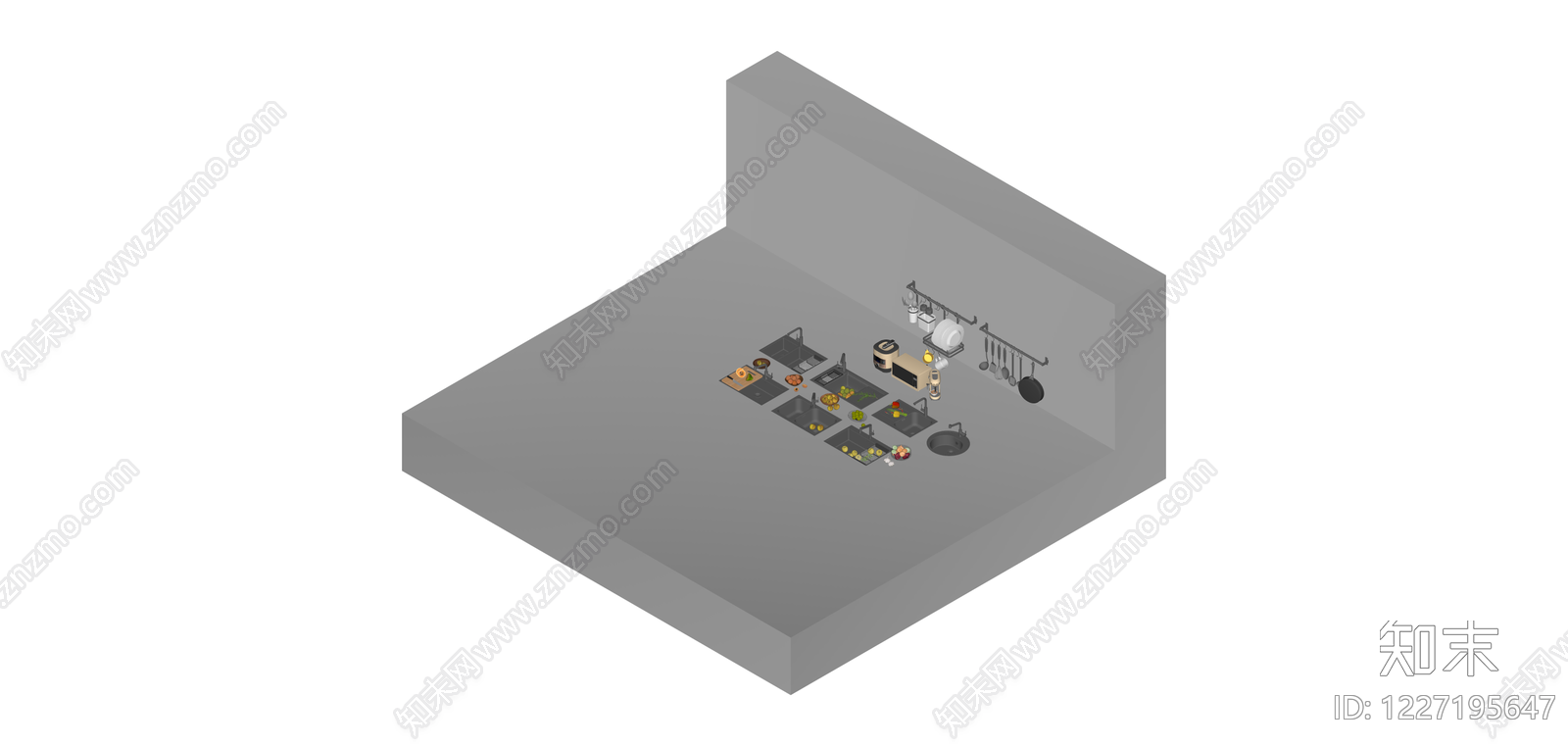 厨房电器与厨具组合SU模型下载【ID:1227195647】