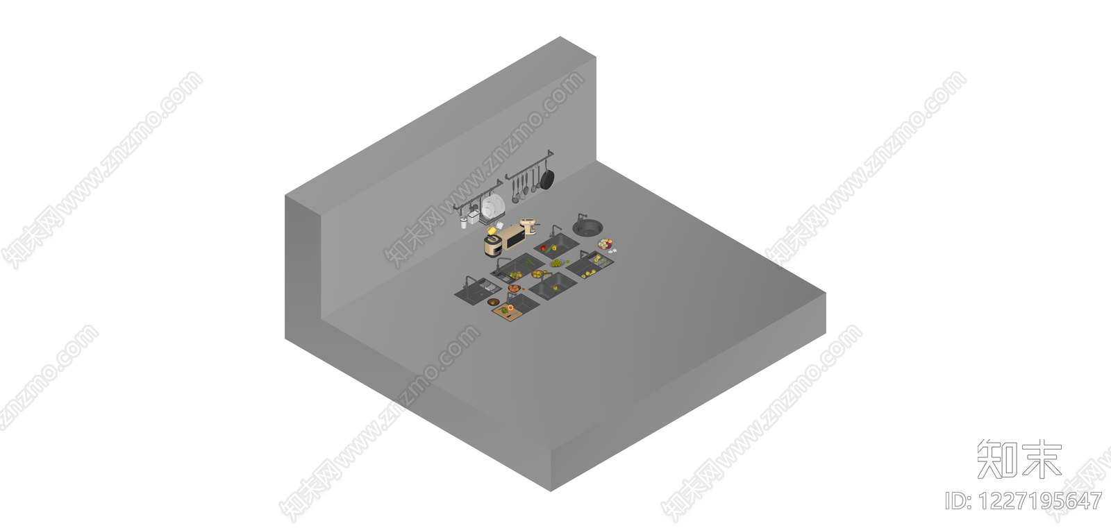 厨房电器与厨具组合SU模型下载【ID:1227195647】