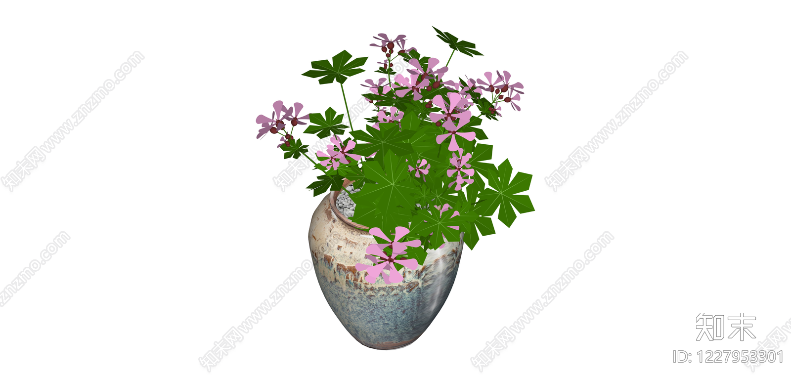 带盆粉色花卉盆栽SU模型下载【ID:1227953301】