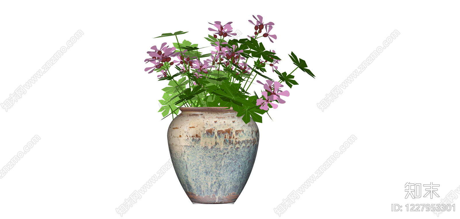 带盆粉色花卉盆栽SU模型下载【ID:1227953301】