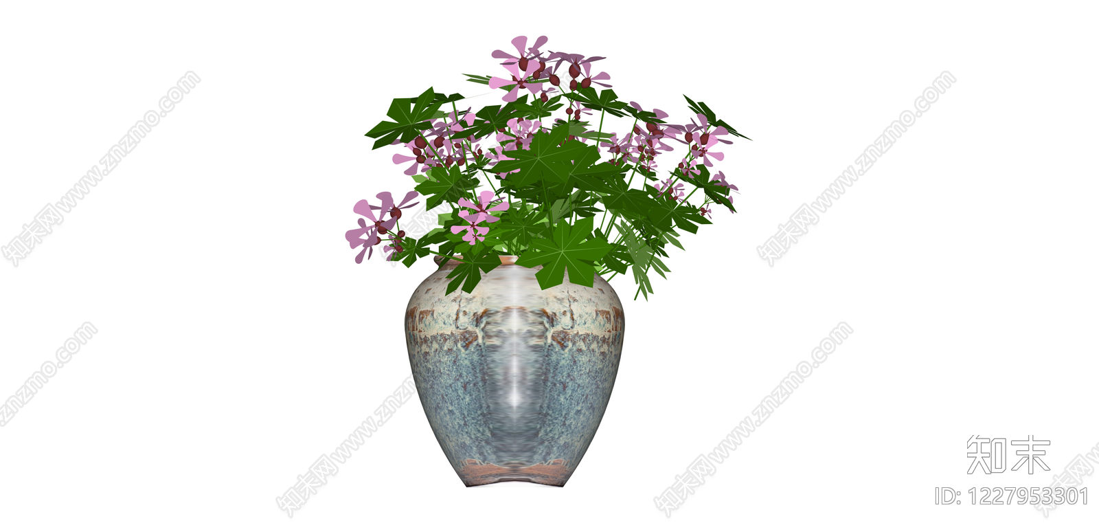 带盆粉色花卉盆栽SU模型下载【ID:1227953301】