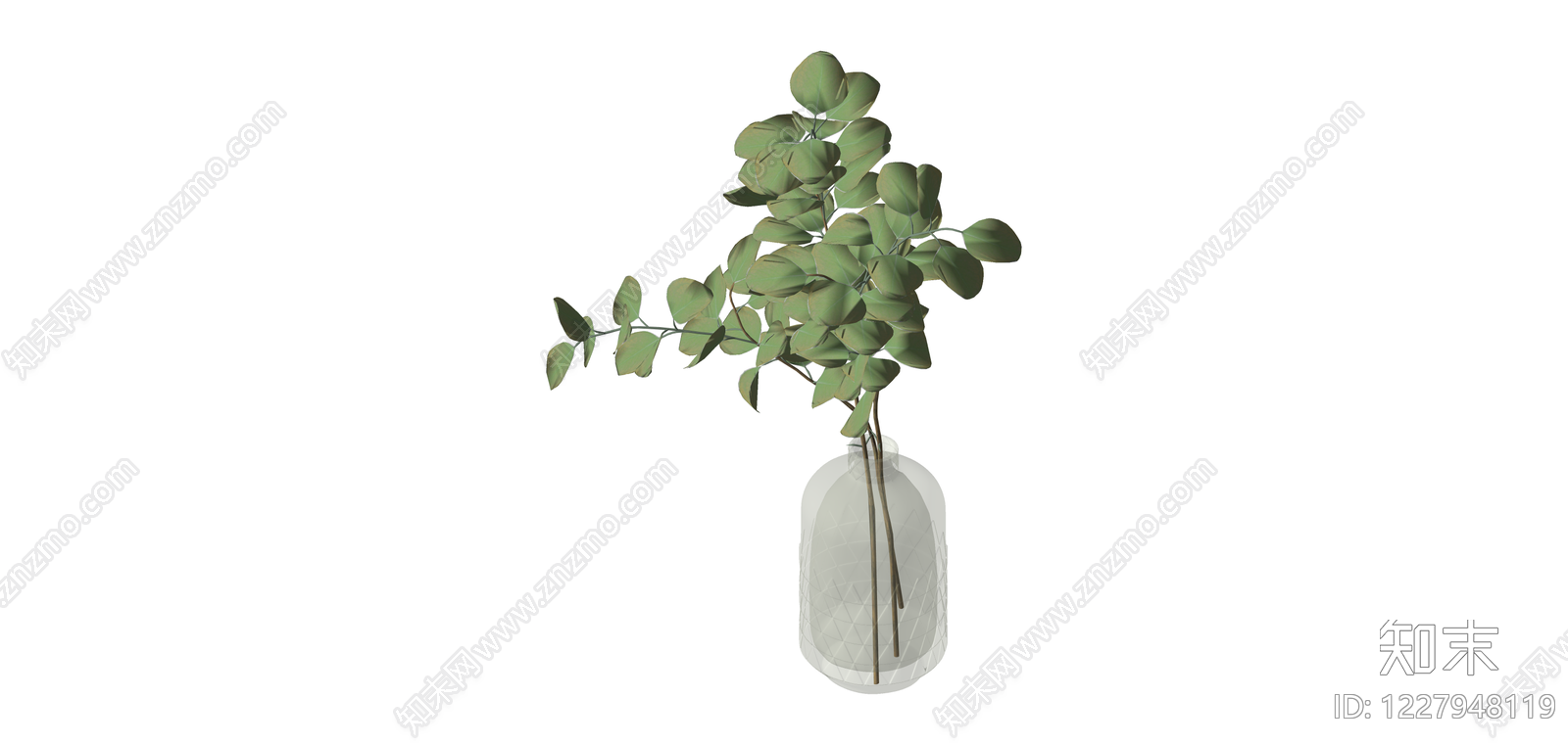 玻璃花瓶配尤加利叶SU模型下载【ID:1227948119】