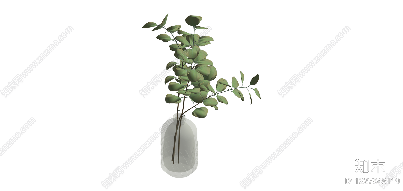 玻璃花瓶配尤加利叶SU模型下载【ID:1227948119】