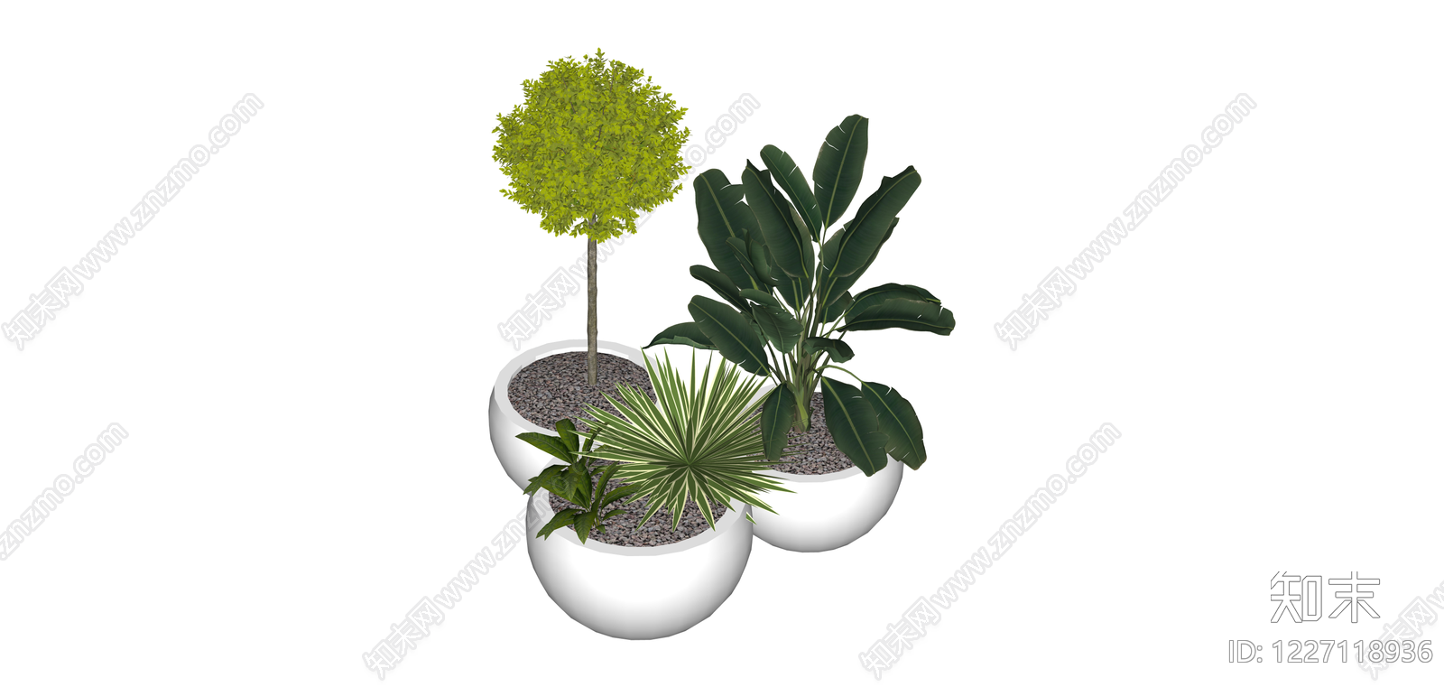 组合盆栽绿植景观SU模型下载【ID:1227118936】