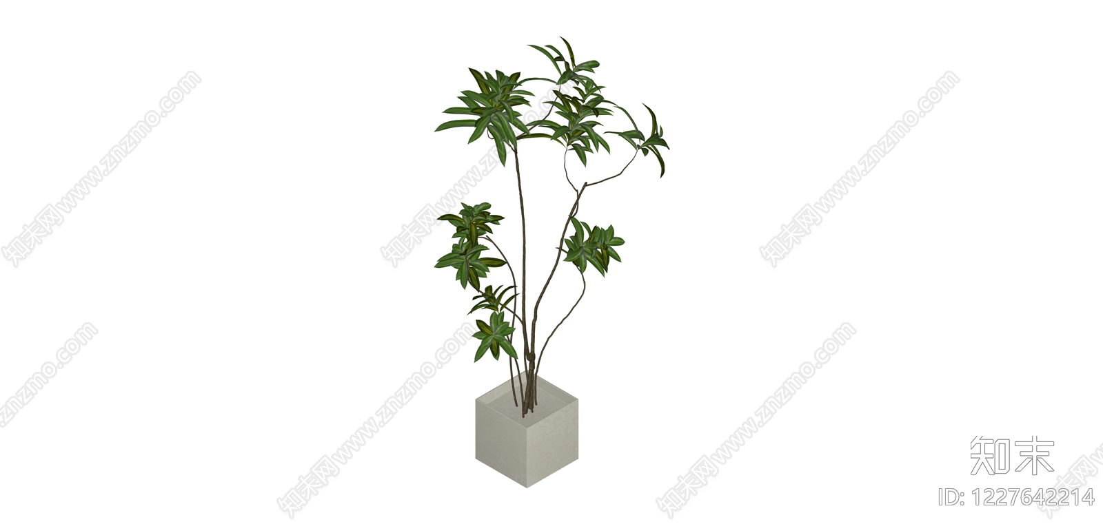 方盆绿植盆栽组合SU模型下载【ID:1227642214】