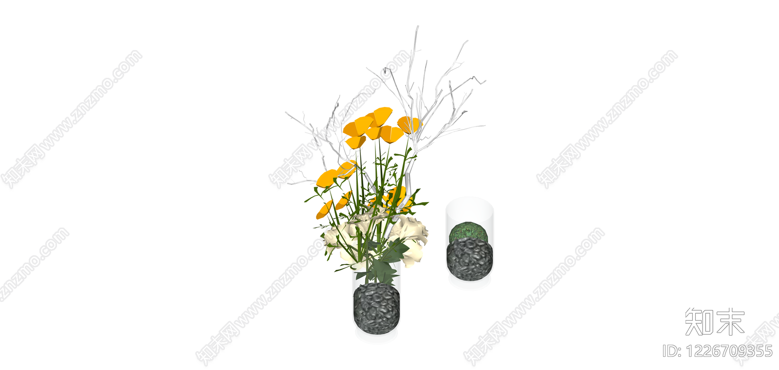 橙白花艺组合摆件SU模型下载【ID:1226709355】