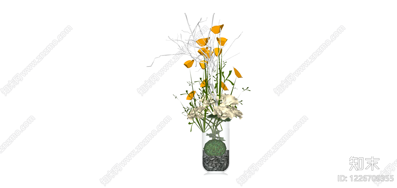 橙白花艺组合摆件SU模型下载【ID:1226709355】