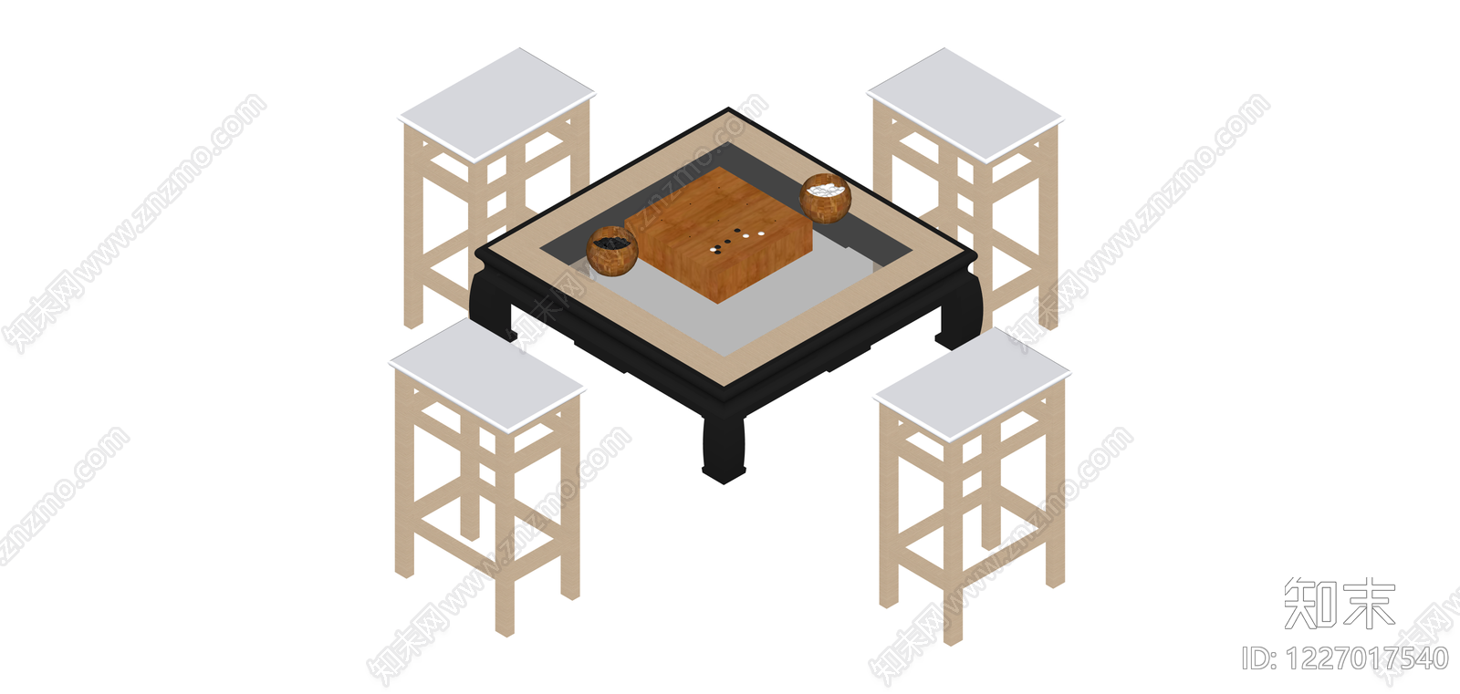 围棋桌凳组合SU模型下载【ID:1227017540】