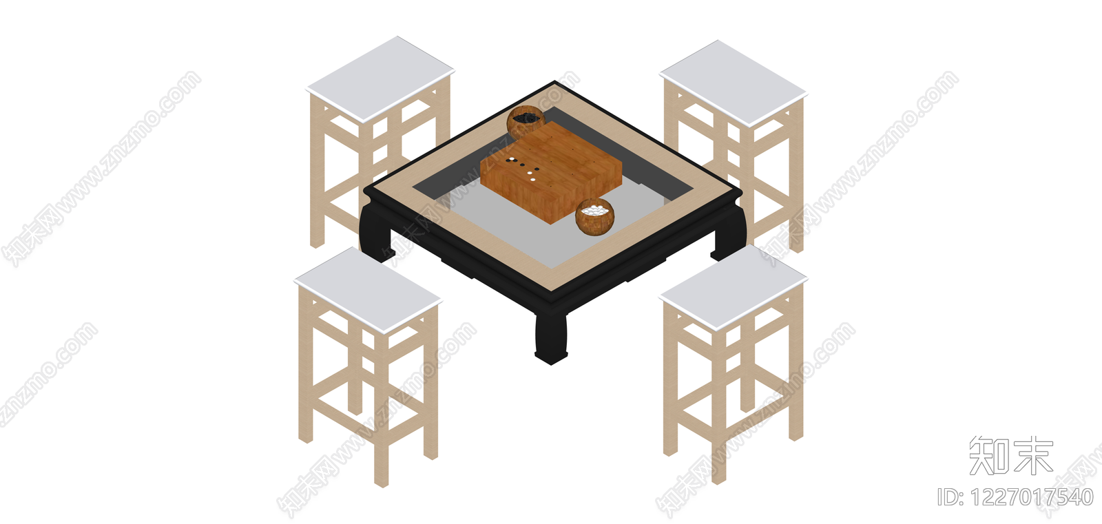 围棋桌凳组合SU模型下载【ID:1227017540】