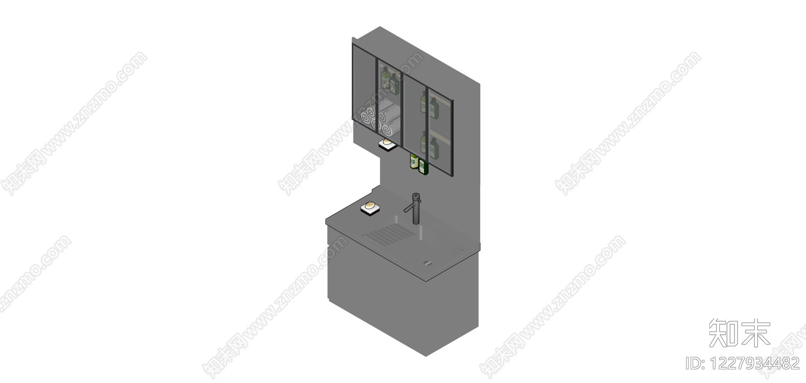 灰色卫浴柜组合SU模型下载【ID:1227934482】