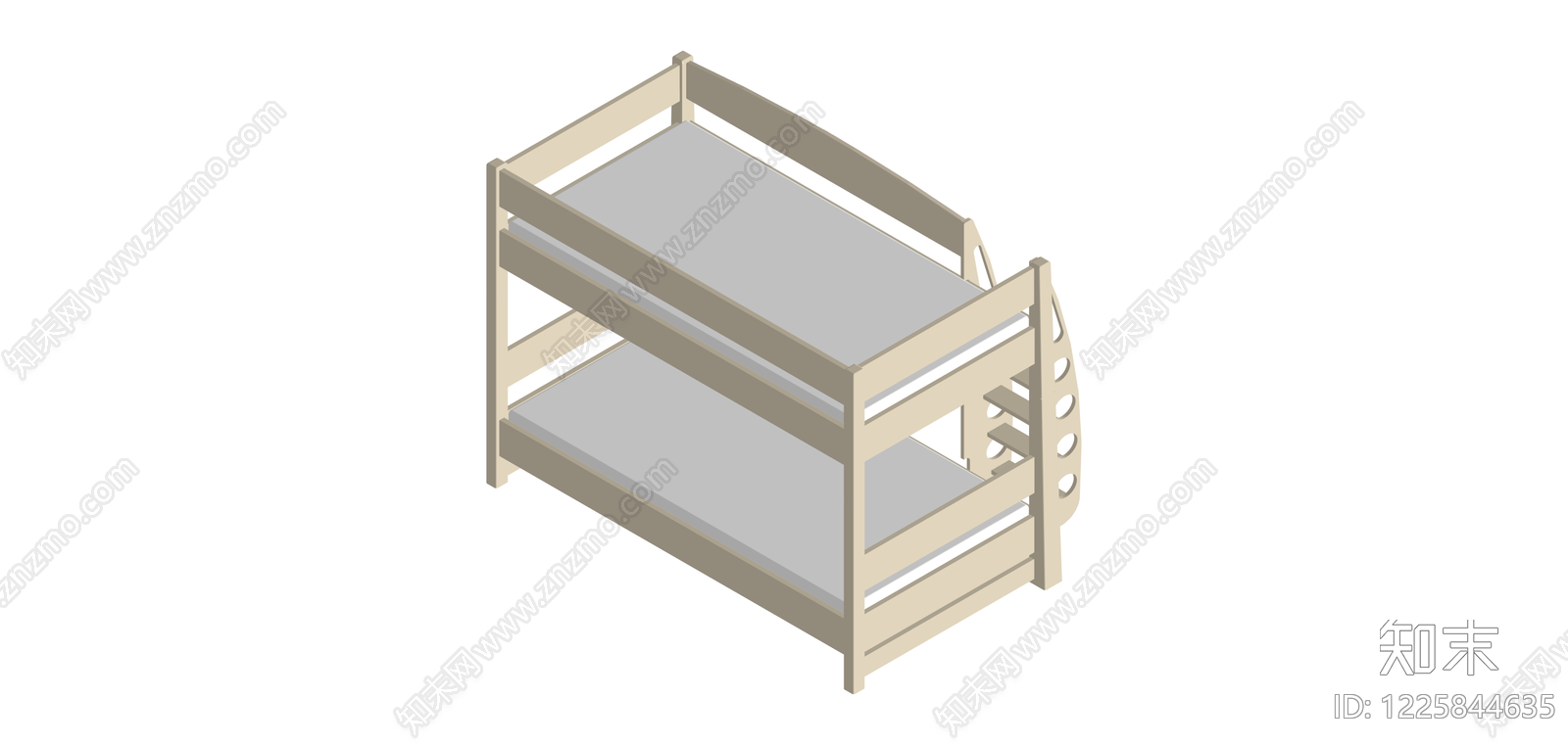 米色实木双层床SU模型下载【ID:1225844635】