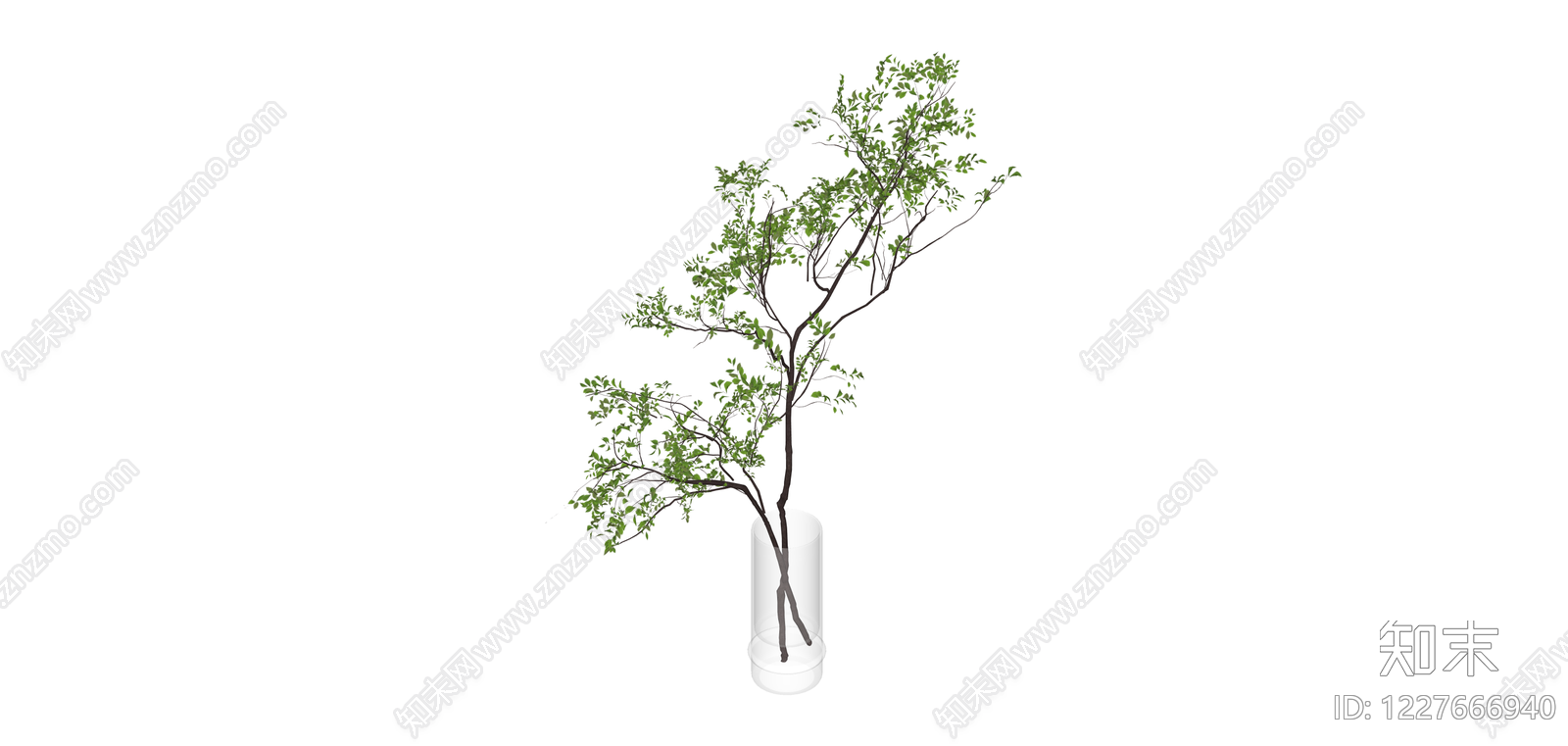 玻璃花瓶绿植组合SU模型下载【ID:1227666940】