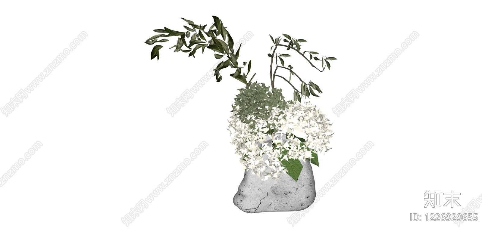 石质花器插花组合SU模型下载【ID:1226929655】