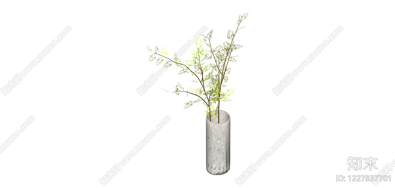 混凝土花瓶绿植组合SU模型下载【ID:1227837701】