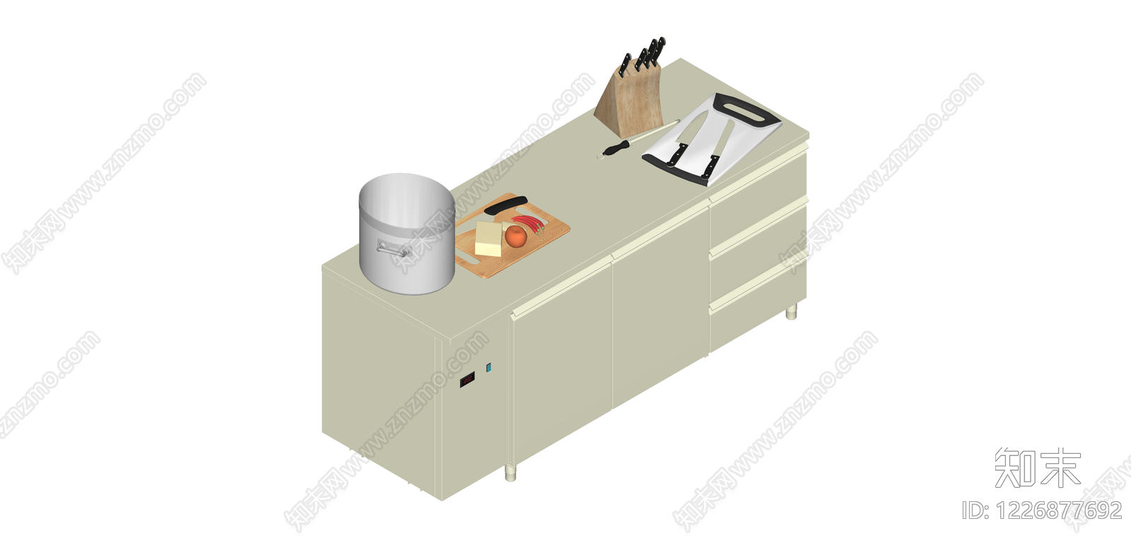 带厨具的米色厨房柜SU模型下载【ID:1226877692】