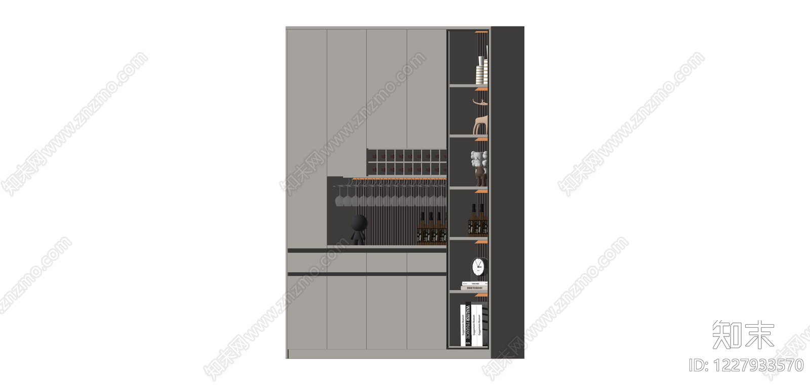 现代风格吧台柜组件SU模型下载【ID:1227933570】