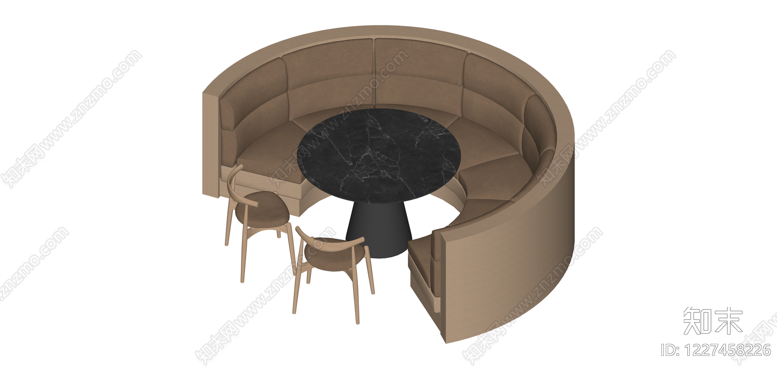 弧形卡座沙发餐桌组合SU模型下载【ID:1227458226】