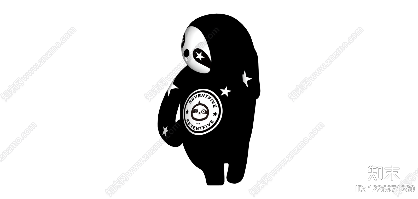黑色卡通吉祥物雕塑SU模型下载【ID:1226971280】
