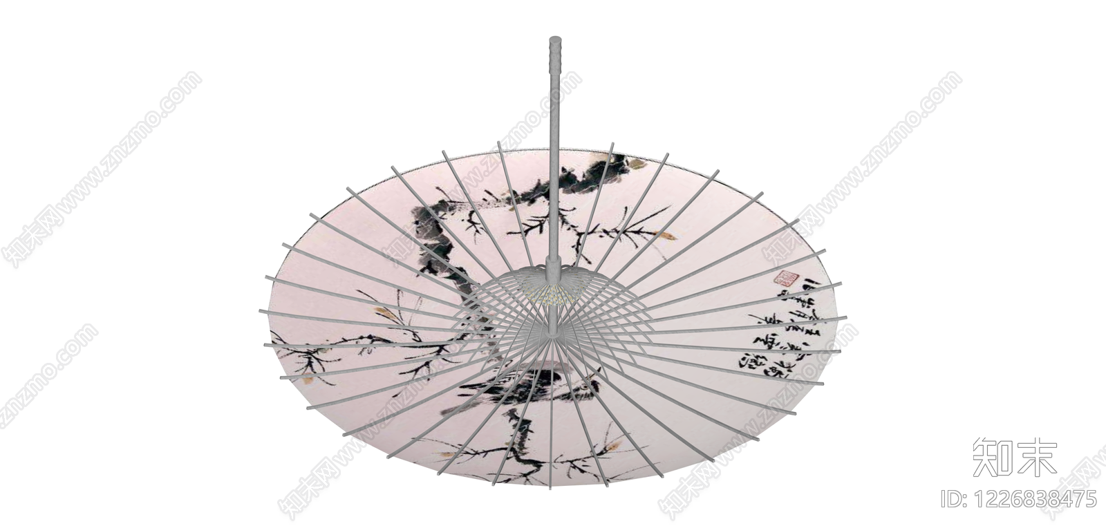 水墨花鸟图案油纸伞SU模型下载【ID:1226838475】