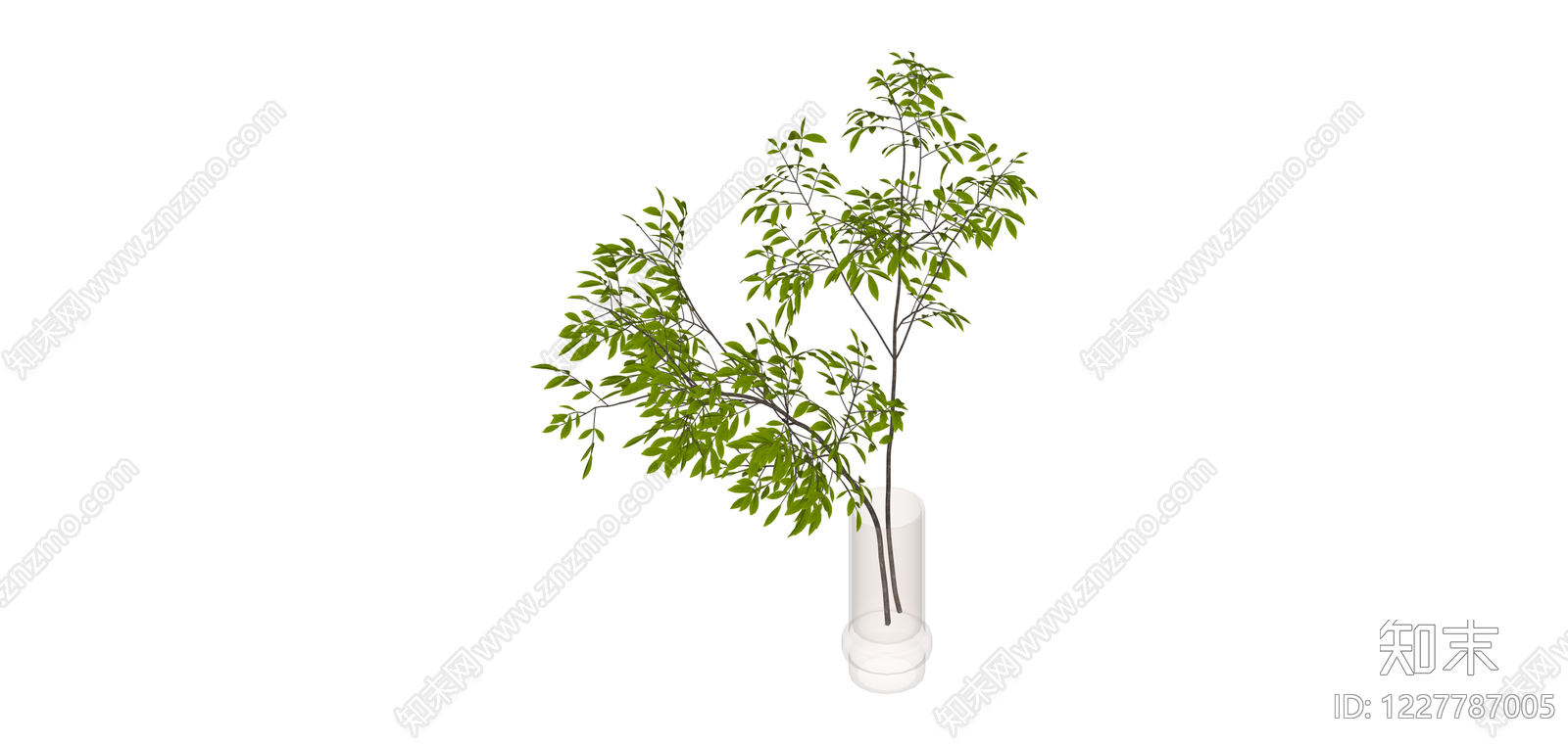 白色花瓶绿植盆栽SU模型下载【ID:1227787005】