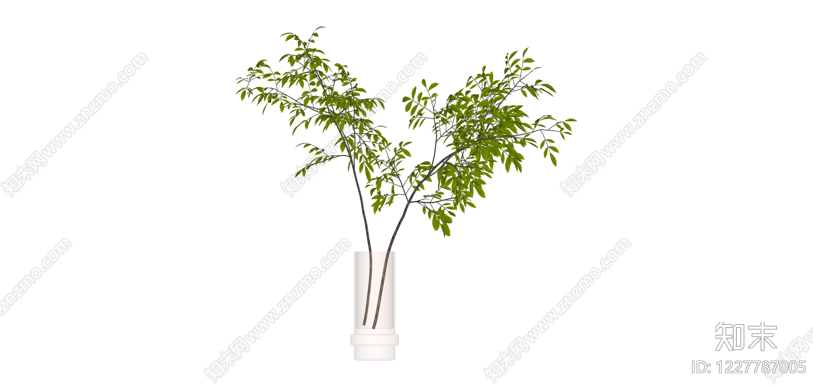 白色花瓶绿植盆栽SU模型下载【ID:1227787005】