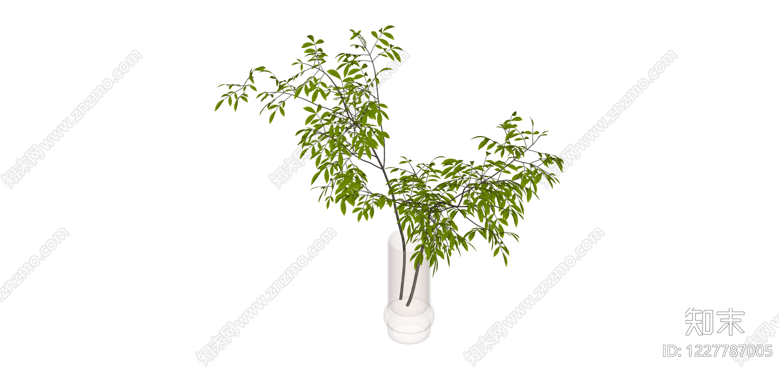 白色花瓶绿植盆栽SU模型下载【ID:1227787005】