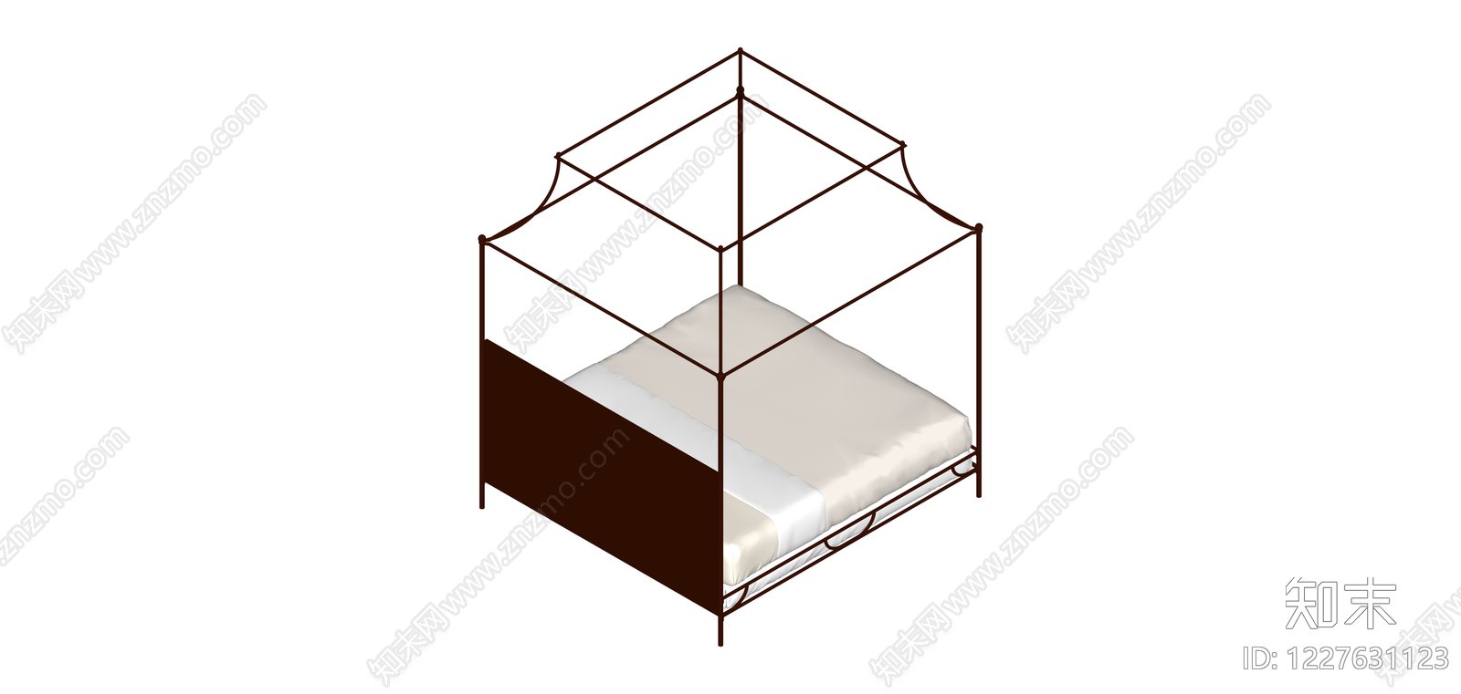 四柱铁艺床SU模型下载【ID:1227631123】