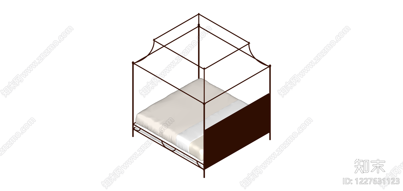 四柱铁艺床SU模型下载【ID:1227631123】