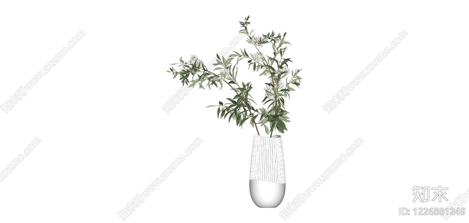 白色纹理花瓶配绿植SU模型下载【ID:1226881249】